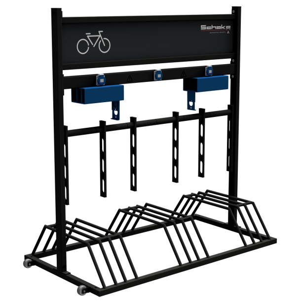 Mobile bicycle stand | with advertising sign | Model E:with 3 x sockets IP54, 2x holder for e-bike charger
